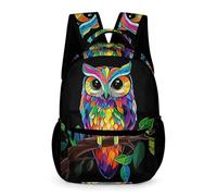 WECECE Colourful Owl Pattern Daypack for Boys Age 11 Bird School Bag for Girls Year 5 Primary Kids Lightweight Printed Backpack Books Stationery Bottle Class Daily Use