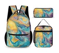 WECECE Colourful Pattern Backpack School Supplies Bundle for Children Age 7, Colourful School Backpack with Lunch Tote and Pencil Case Year 4 for Boys Sports Clubs Holiday Travel and Daily Carry