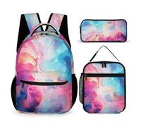 WECECE Colourful Pattern Backpack with Lunch Box Pencil Case for Boys 7-9 Years, Colourful Backpack 3 Piece Set Year 5-7 for Girls Family Trips Outdoor Activities and Student Carry