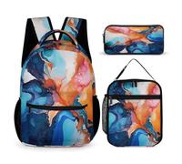 WECECE Colourful Pattern Book Pack 3 Piece Set for Boys 8-10 Years, Colourful School Bag with Lunch Box Pencil Case Year 7 for Young Learners School Journeys Learning Sessions and Holiday Travel