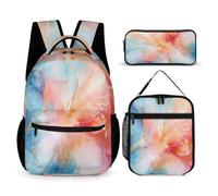 WECECE Colourful Pattern School Backpack 3 Piece Set for Girls 10-12 Years, Colourful Bookbag with Lunch Box Pencil Case Year 7 for Boys Camping Holidays Outdoor Activities and Learning Sessions