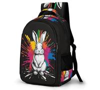 WECECE Colourful Rabbit Motif Backpack Girls Primary to Secondary Animal Bunny Rucksack Teens Ages 12-16 Stylish School Bag Students 13.3 Inch Laptop Rucksack Birthday Gift