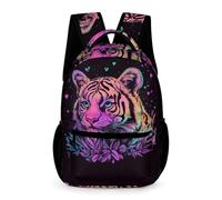 WECECE Colourful Tiger Backpack Kids for Boys Age 10 Animal Tiger Rucksack for Girls Year 1 Lightweight Printed Daypack Front Pocket Side Pockets Back to School Gift