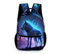 WECECE Cool Wolf Print Backpack Kids for Boys Age 10 Animal Wolves Rucksack for Girls Year 1 Lightweight Printed Daypack Front Pocket Side Pockets Back to School Gift