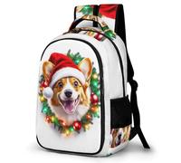 WECECE Corgi Dog Christmas Theme Rucksack Students Age 13 Puppy Book Bag Boys Year 7 Fashion Backpack Bookbag for Kids and Teens Daily Use Hiking Day Trips Birthday Gift