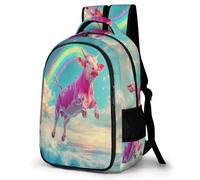 WECECE Cow Rainbow Motif Daypack for Girls Ages 8-11 Stylish Bull Pattern Book Bag Teens Junior School School Backpack Kids and Teens 11.6 Inch Laptop Backpack Daily Use
