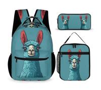 WECECE Cute Alpaca Bookbag with Lunch Box Pencil Case for Kids Age 8, Animal Print School Backpack School Supplies Bundle Year 4 for Girls Family Trips Outdoor Activities and Student Carry