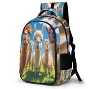 WECECE Cute Alpacas Motif Rucksack for Kids Age 11 Fashion School Bag Llamas Pattern Bookbag Girls Year 7 School Bag Kids and Teens 15.6 Inch Laptop Backpack Spring Outing
