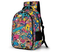 WECECE Cute Backpack Graffiti Motif School Bag for Boys, Graffiti Motif Rucksack Elementary Schoolbag Book Casual Daypack for Girls Boys 7-15 Years Old