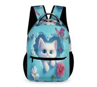 WECECE Cute Cat Backpack Nursery Primary Kids Children for Boys Age 8 Kitten School Bag for Girls Year 3 Lightweight with Side Pockets Rucksack Daily Items Bottle Autumn Trip Daily Use