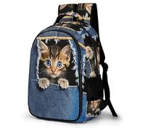 WECECE Cute Cat School Backpack for Middle School Boys Rucksack Kitten 3D Kids Bookbag Lightweight Back Pack Daily Daypack
