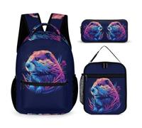 WECECE Cute Guinea Pig Backpack with Lunch Box Pencil Case for Boys 7-9 Years, Animal Backpack 3 Piece Set Year 5-7 for Girls Family Trips Outdoor Activities and Student Carry