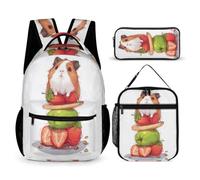 WECECE Cute Guinea Pig Bookbag 3 Piece Set for Boys 10-12 Years, Animal Bookbag with Lunch Tote and Pencil Case Year 1-2 for Girls Camping Holidays Outdoor Activities and Learning Sessions
