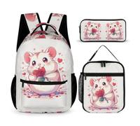 WECECE Cute Guinea Pig School Backpack 3 Piece Set for Girls 8-10 Years, Animal Rose Bookbag School Supplies Bundle Year 6 for Primary Students Family Trips Outdoor Activities and Student Carry