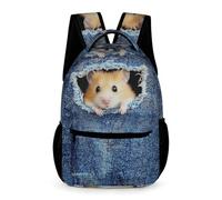 WECECE Cute Hamster School Backpack Students for Boys Age 10 Funny Animal School Bag for Girls Years 3-5 Durable Daypack Front Pocket Side Pockets Travel Outdoor Daily Use