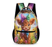 WECECE Cute Highland Cow Bookbag Children for Boys Age 7 Cattle School Backpack for Girls Years 2-5 Lightweight Durable School Bag Books Stationery Bottle Outdoor Day Trips