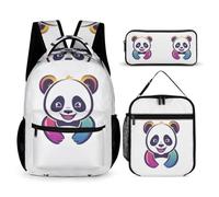 WECECE Cute Panda Backpack with Lunch Box Pencil Case for Kids Age 7, Animal Pattern Bookbag 3 Piece Set Year 4 for Young Learners School Journeys Learning Sessions and Holiday Travel