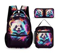 WECECE Cute Panda Bookbag 3 Piece Set for Kids 8-10 Years, Animal Print Bookbag School Supplies Bundle Year 2 for Girls Learning Essentials Holiday Travel and Sports Clubs