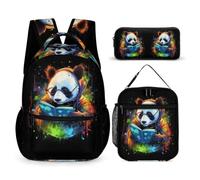 WECECE Cute Panda Bookbag with Lunch Box Pencil Case for Girls 9-11 Years, Animal Theme Bookbag School Supplies Bundle Year 7 for Girls Sports Clubs Holiday Travel and Daily Carry