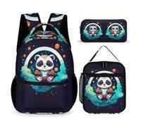 WECECE Cute Panda School Bag 3 Piece Set for Girls Age 10, Animal Theme Book Pack with Lunch Box Pencil Case Year 6 for Boys School Journeys Learning Sessions and Holiday Travel