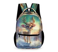 WECECE Cute Reindeer Motif Rucksack School Kids Age 10 Students Kawaii Deer School Backpack Year 5 Students Everyday Bookbag 43x32x15cm for Birthday Gift Books Notebooks