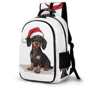 WECECE Dachshund Dog School Backpack Kids Year 7 Christmas Theme Puppy Daypack Students 7-11 Year Olds Fashion School Bag Rucksack Students 11.6 Inch Laptop Backpack Hiking