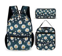 WECECE Daisy Backpack 3 Piece Set for Children Age 6, Flower Book Pack with Pencil Case and Lunch Bag Year 3 for Young Learners Daily Study Classroom Lessons and Travel Activities