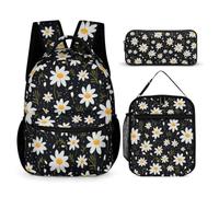 WECECE Daisy Backpack 3 Piece Set for Kids Age 6, Flower School Bag with Pencil Case and Lunch Bag Year 1 for Primary Students Daily Study Classroom Lessons and Travel Activities