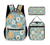 WECECE Daisy Backpack with Lunch Box Pencil Case for Boys 7-9 Years, Flower Backpack 3 Piece Set Year 5-7 for Girls Family Trips Outdoor Activities and Student Carry