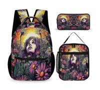 WECECE Daisy Backpack with Lunch Box Pencil Case for Boys Age 9, Plant Theme School Backpack 3 Piece Set Year 5-7 for Young Learners Daily Study Classroom Lessons and Travel Activities