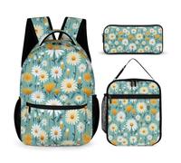 WECECE Daisy Backpack with Lunch Box Pencil Case for Children Age 10, Flower Book Pack 3 Piece Set Year 7 for Girls Daily Study Classroom Lessons and Travel Activities