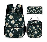 WECECE Daisy Backpack with Lunch Box Pencil Case for Girls Age 12, Flower Book Pack 3 Piece Set Year 3-5 for Primary Students Sports Clubs Holiday Travel and Daily Carry