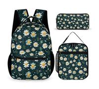 WECECE Daisy Backpack with Lunch Box Pencil Case for Kids Age 11, Flower Schoolbag School Supplies Bundle Year 5 for Young Learners Birthday Gift School Supplies and Travel Use