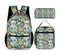 WECECE Daisy Book Pack 3 Piece Set for Boys 8-10 Years, Flower School Bag with Lunch Box Pencil Case Year 7 for Young Learners School Journeys Learning Sessions and Holiday Travel
