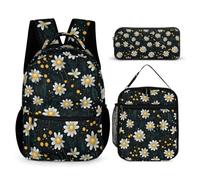 WECECE Daisy Book Pack 3 Piece Set for Children Age 9, Flower School Backpack with Pencil Case and Lunch Bag Year 5 for Girls Learning Essentials Holiday Travel and Sports Clubs