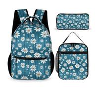 WECECE Daisy Book Pack 3 Piece Set for Girls 6-8 Years, Flower School Bag with Pencil Case and Lunch Bag Year 4-6 for Young Learners Sports Clubs Holiday Travel and Daily Carry