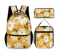 WECECE Daisy Book Pack 3 Piece Set for Students 7-9 Years, Flower School Backpack with Lunch Box Pencil Case Year 5 for Young Learners Back to School Gift and Learning Essentials