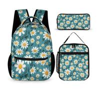 WECECE Daisy Book Pack with Lunch Bag and Pencil Case for Kids Age 10, Flower Bookbag with Pencil Case and Lunch Bag Year 4-6 for Boys Back to School Gift Learning Essentials