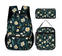 WECECE Daisy Bookbag 3 Piece Set for Students Age 9, Flower Book Pack with Lunch Box Pencil Case Year 5 for Primary Students Birthday Gift School Supplies and Travel Use
