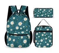 WECECE Daisy Bookbag with Lunch Box Pencil Case for Kids Age 8, Flower School Backpack School Supplies Bundle Year 4 for Girls Family Trips Outdoor Activities and Student Carry