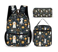 WECECE Daisy Dog Bookbag with Lunch Box Pencil Case for Kids Age 8, Flower School Backpack School Supplies Bundle Year 4 for Girls Family Trips Outdoor Activities and Student Carry
