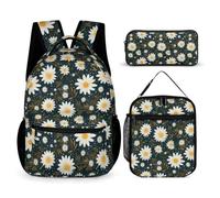 WECECE Daisy School Bag 3 Piece Set for Boys 10-12 Years, Flower Book Pack with Lunch Box Pencil Case Year 3-5 for Boys Sports Clubs Holiday Travel and Daily Carry