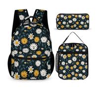 WECECE Daisy School Bag 3 Piece Set for Girls Age 10, Flower Book Pack with Lunch Box Pencil Case Year 6 for Boys School Journeys Learning Sessions and Holiday Travel