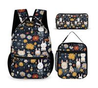 WECECE Daisy School Bag Set with Pencil Case and Lunch Bag for Kids Age 11, Flower Book Pack 3 Piece Set Year 1-2 for Girls Family Trips Outdoor Activities and Student Carry