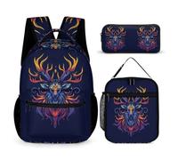 WECECE Deer Backpack with Lunch Box Pencil Case for Kids Age 7, Animal Deer Bookbag 3 Piece Set Year 4 for Young Learners School Journeys Learning Sessions and Holiday Travel