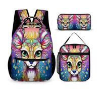 WECECE Deer Book Pack with Lunch Bag and Pencil Case for Kids Age 10, Animal Deer Bookbag with Pencil Case and Lunch Bag Year 4-6 for Boys Back to School Gift Learning Essentials