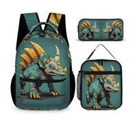 WECECE Dinosaur Book Pack 3 Piece Set for Girls 6-8 Years, Animal School Bag with Pencil Case and Lunch Bag Year 4-6 for Young Learners Sports Clubs Holiday Travel and Daily Carry