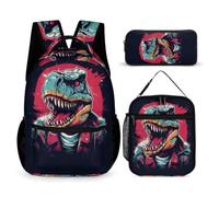 WECECE Dinosaur Book Pack with Lunch Box Pencil Case for Students Age 11, Animal Pattern Book Pack with Lunch Box Pencil Case Year 1-2 for Boys Sports Clubs Holiday Travel and Daily Carry
