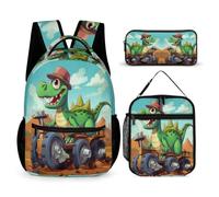 WECECE Dinosaur School Backpack 3 Piece Set for Children Age 7, Animal Schoolbag with Lunch Tote and Pencil Case Year 4-6 for Girls Back to School Gift and Learning Essentials