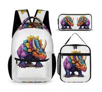 WECECE Dinosaur School Bag Set with Pencil Case and Lunch Bag for Kids Age 11, Animal Book Pack 3 Piece Set Year 1-2 for Girls Family Trips Outdoor Activities and Student Carry